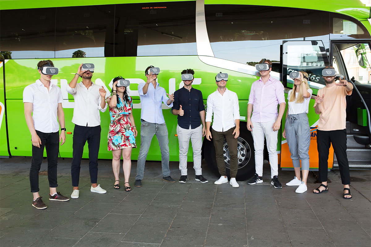 Groupf of people having Inflight VR experience with flixbus